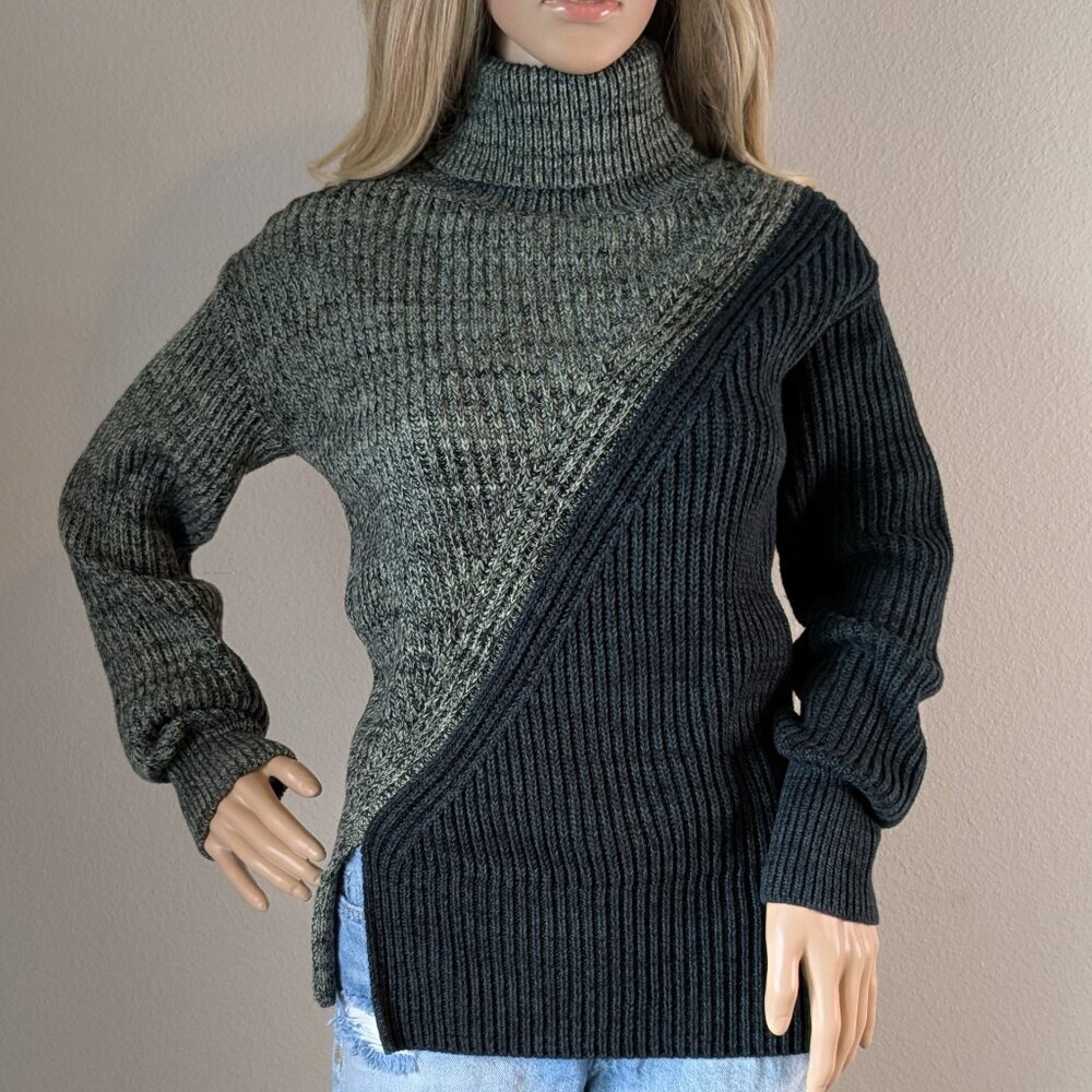 Derek Lam Collective Colorblock Turtleneck Sweater Size XS Knit Green/Black